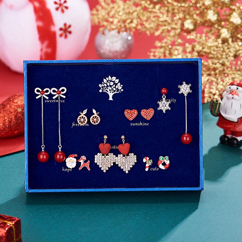 s925 Silver Needle Christmas Stud Earring Set