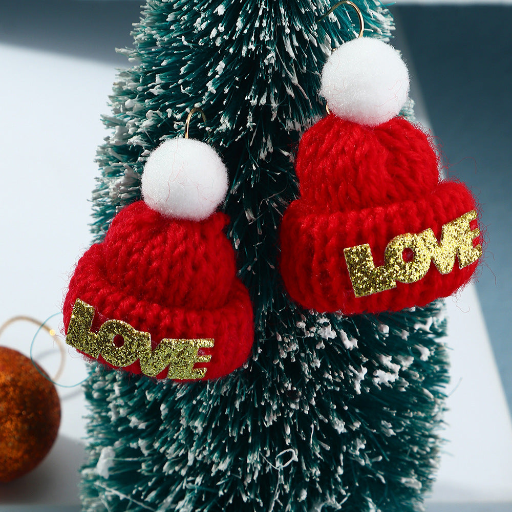 3 Pairs Cute Christmas Woolen Hat Earrings