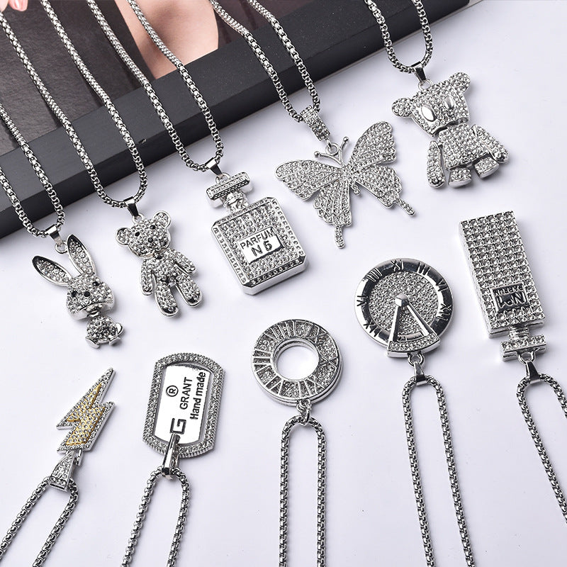 Rhinestones Pendant Long Chain Sweater Necklace
