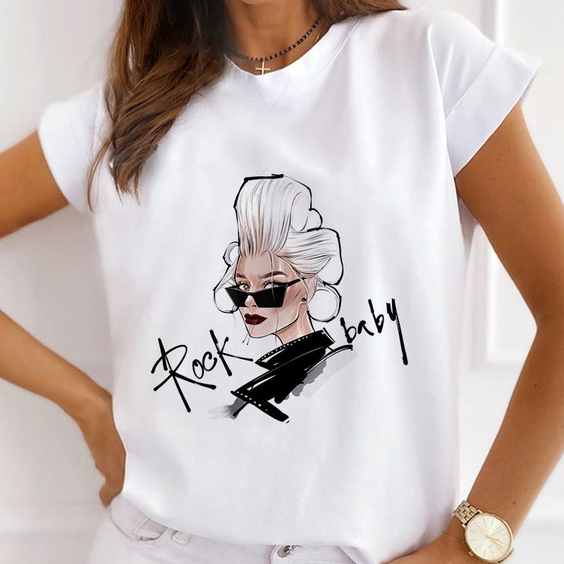 Style A : Fashion Retro Lady Female White T-Shirt