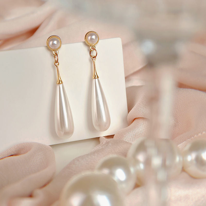 Vintage Artificial Pearl Pendant Earrings