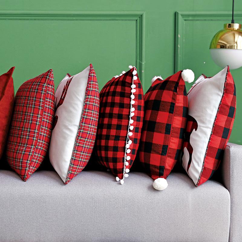 Christmas Red And Black Plaid Elk Pillowcase