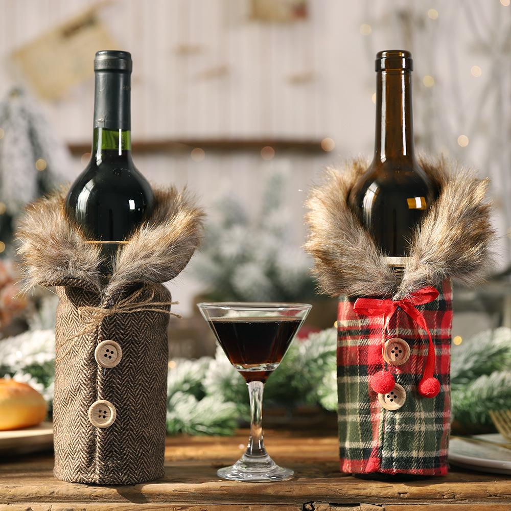 Christmas Plush Plaid Bottle Cover