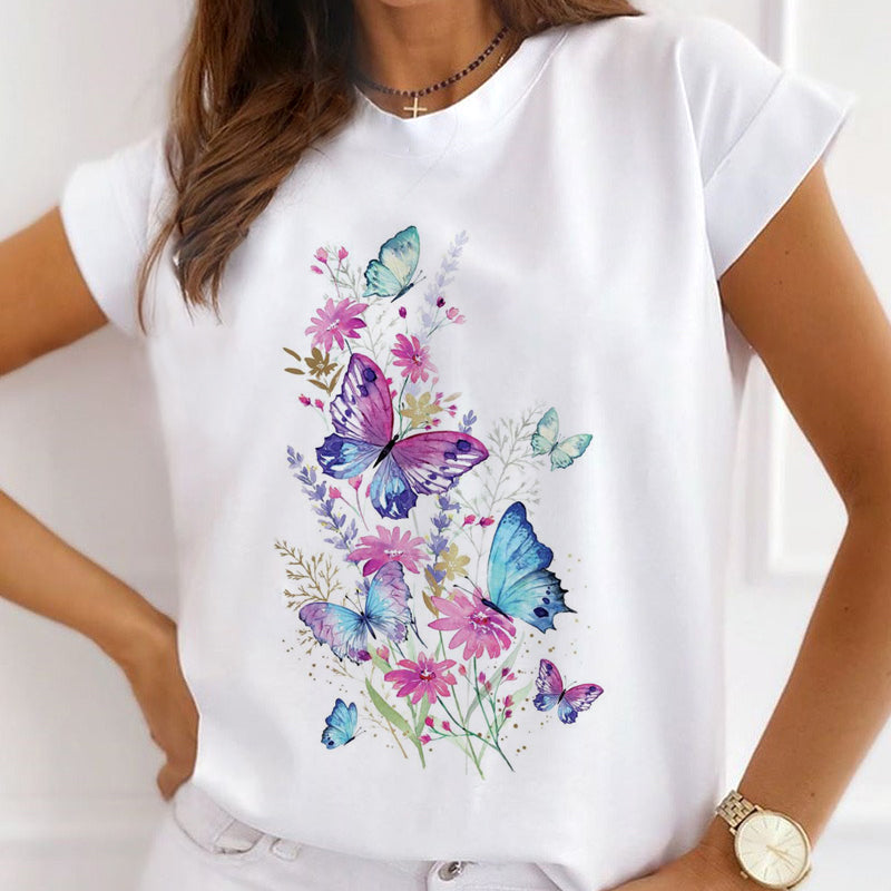 Style I : Pretty Butterfly Women White T-Shirt