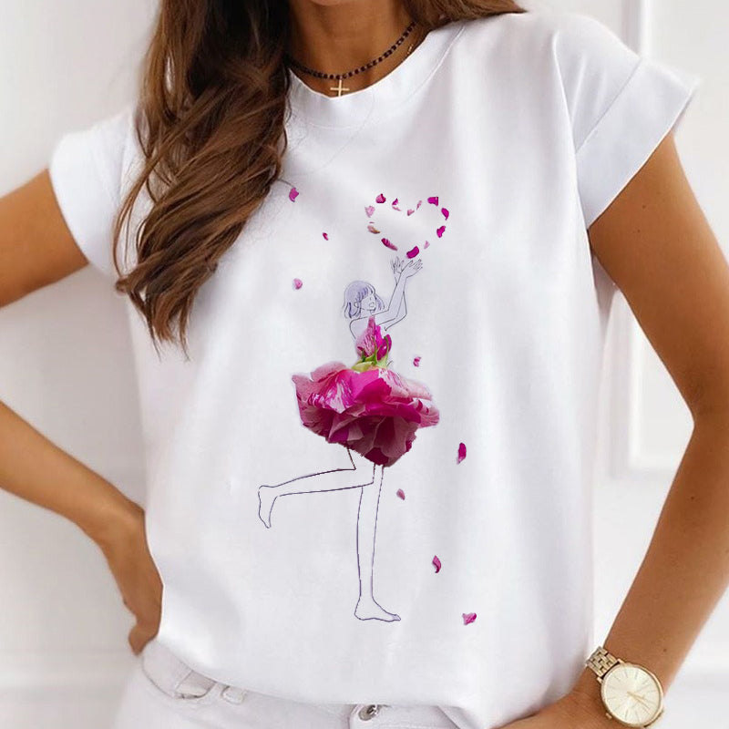 Style X : Flower Fashion Femal White T-Shirt