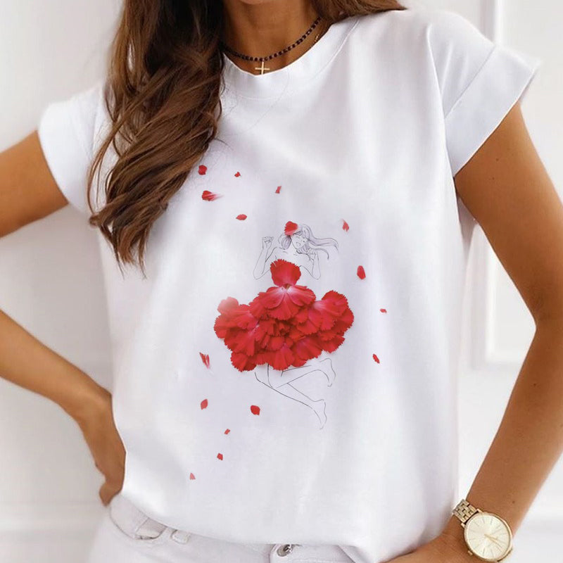 Style Y : Flower Fashion Femal White T-Shirt