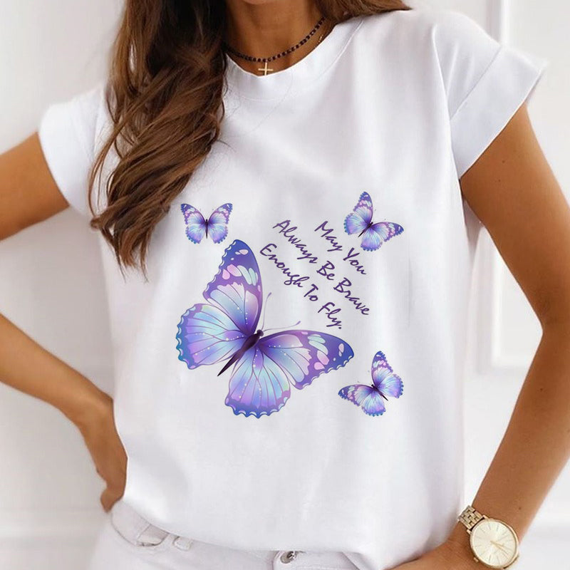 Style H : Pretty Butterfly Women White T-Shirt