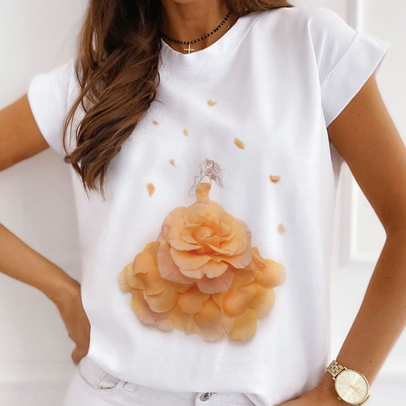 Style A : The Flower Only Belongs To You Femal White T-Shirt