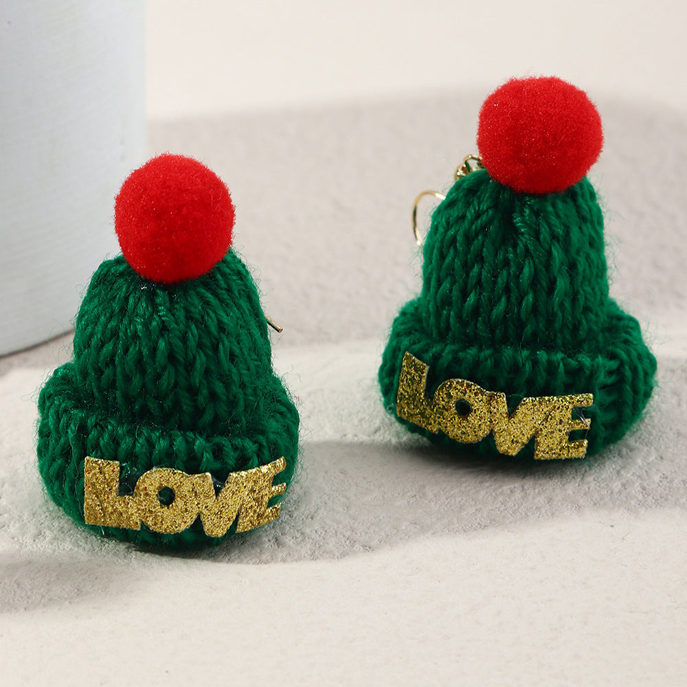 3 Pairs Cute Christmas Woolen Hat Earrings