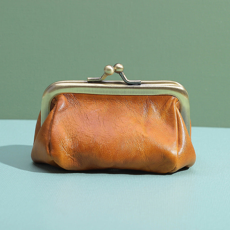 Genuine Leather Vintage Coin Purse Kiss Lock Wallet