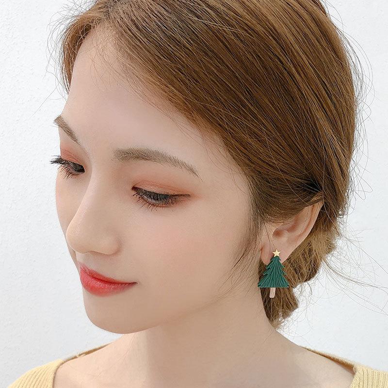 Christmas Tree Hat Fur Ball Earrings
