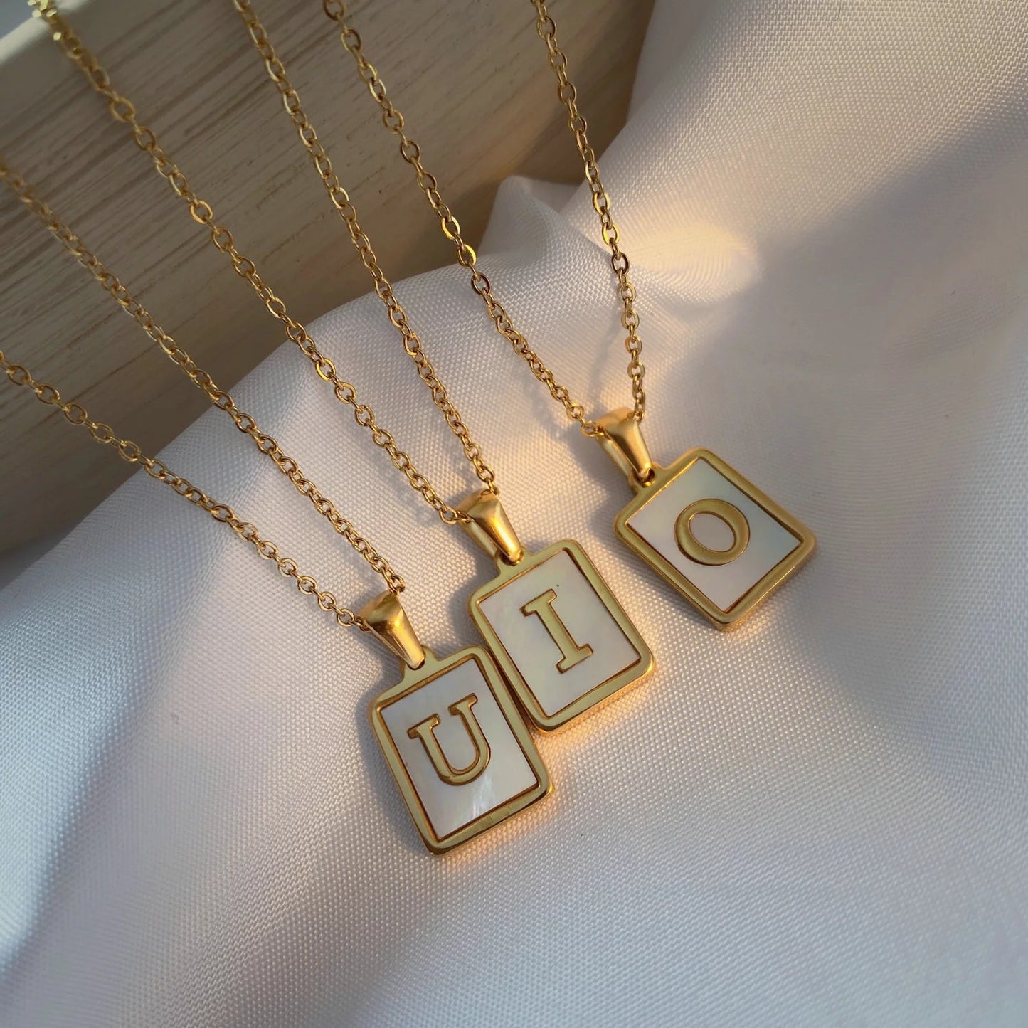 18K Gold Plated shell-based alphbet Necklace