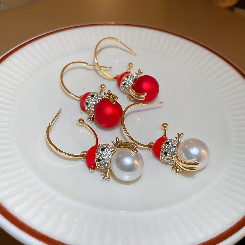 Christmas Snowman Pearl Earrings