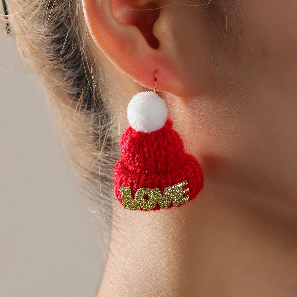 3 Pairs Cute Christmas Woolen Hat Earrings