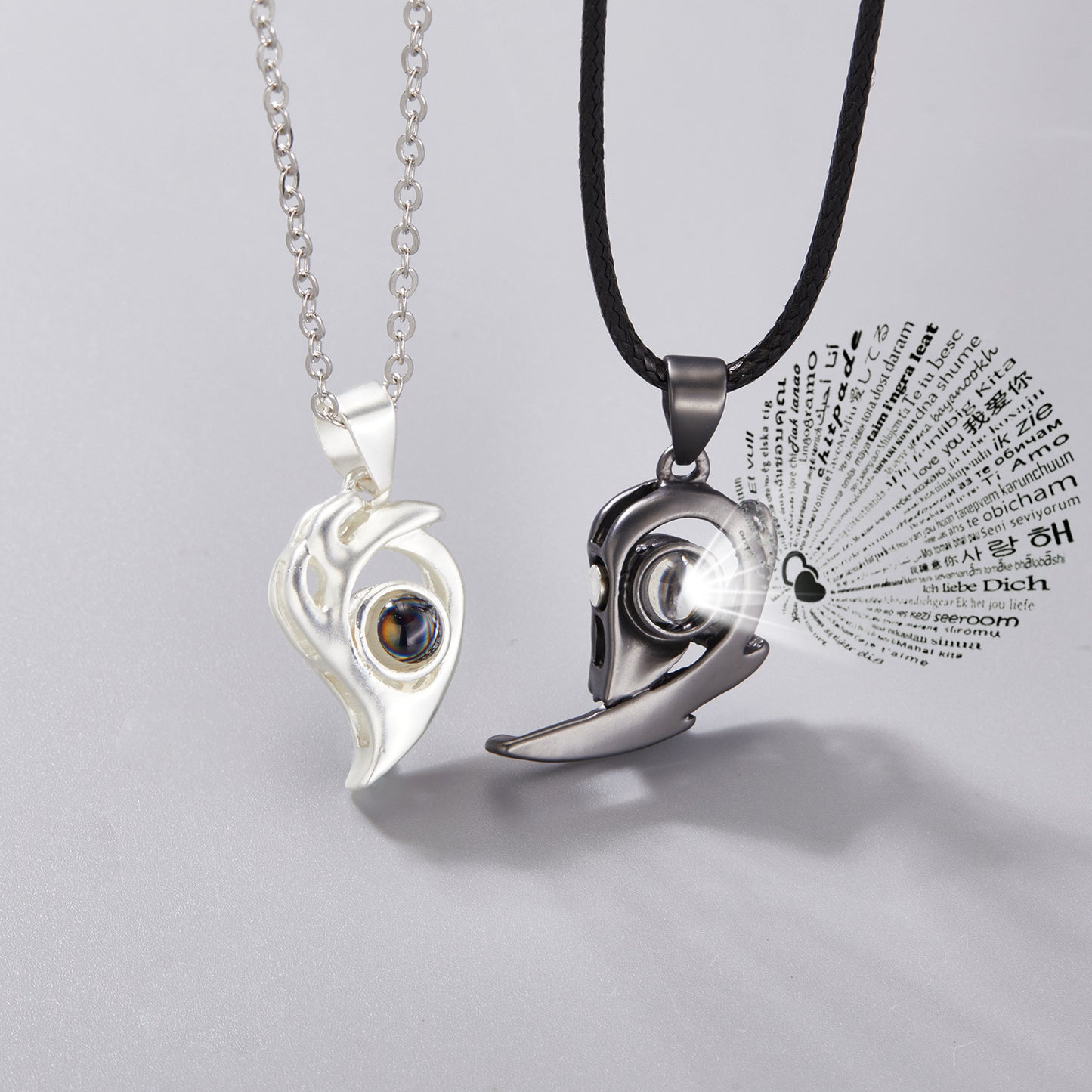 Magnetic Couple Necklaces With Love You Projection