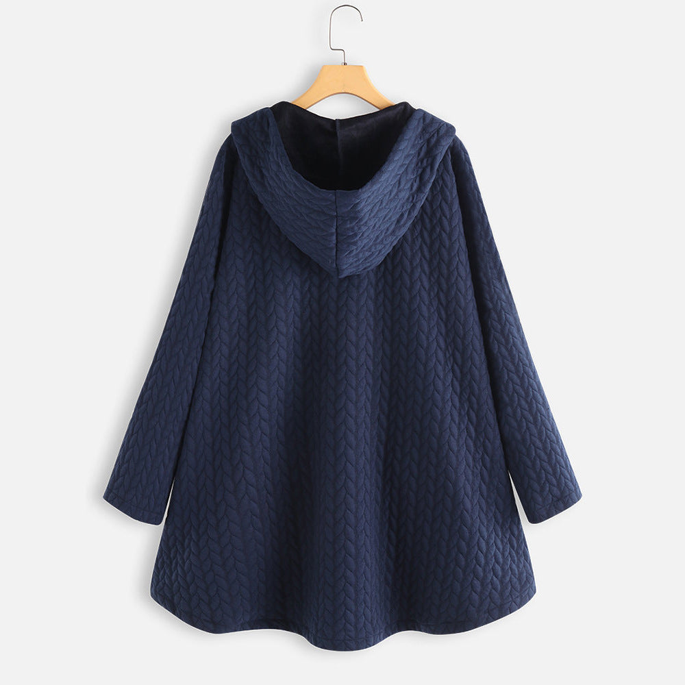 Pure Color Hooded Twist Cotton Thick Coat