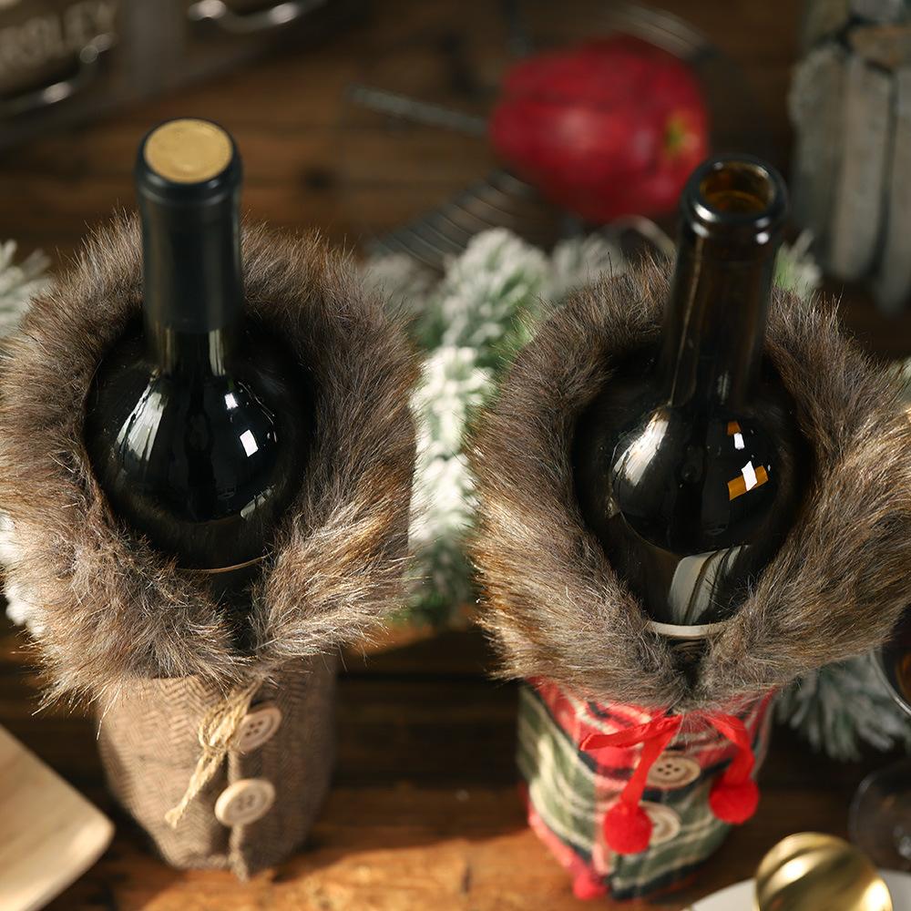 Christmas Plush Plaid Bottle Cover