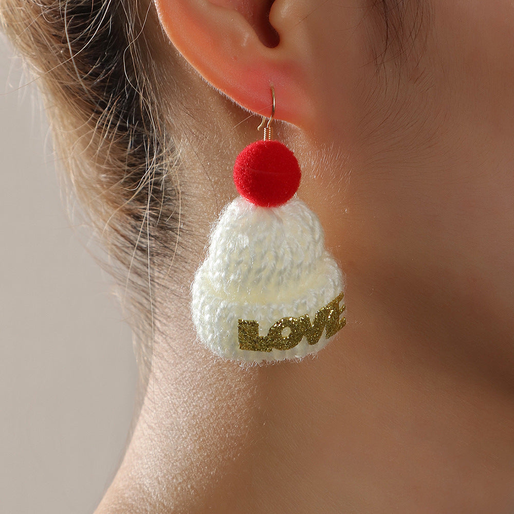 3 Pairs Cute Christmas Woolen Hat Earrings