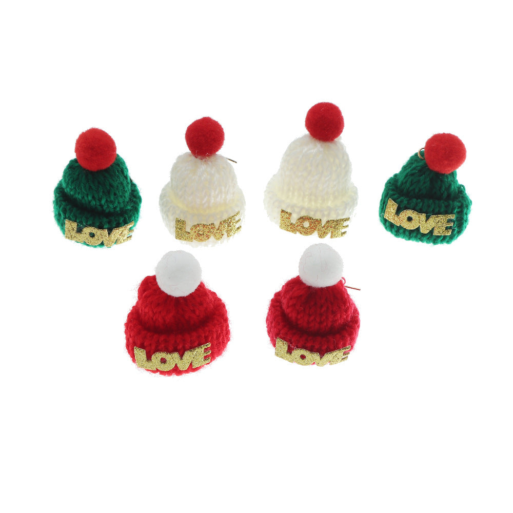 3 Pairs Cute Christmas Woolen Hat Earrings