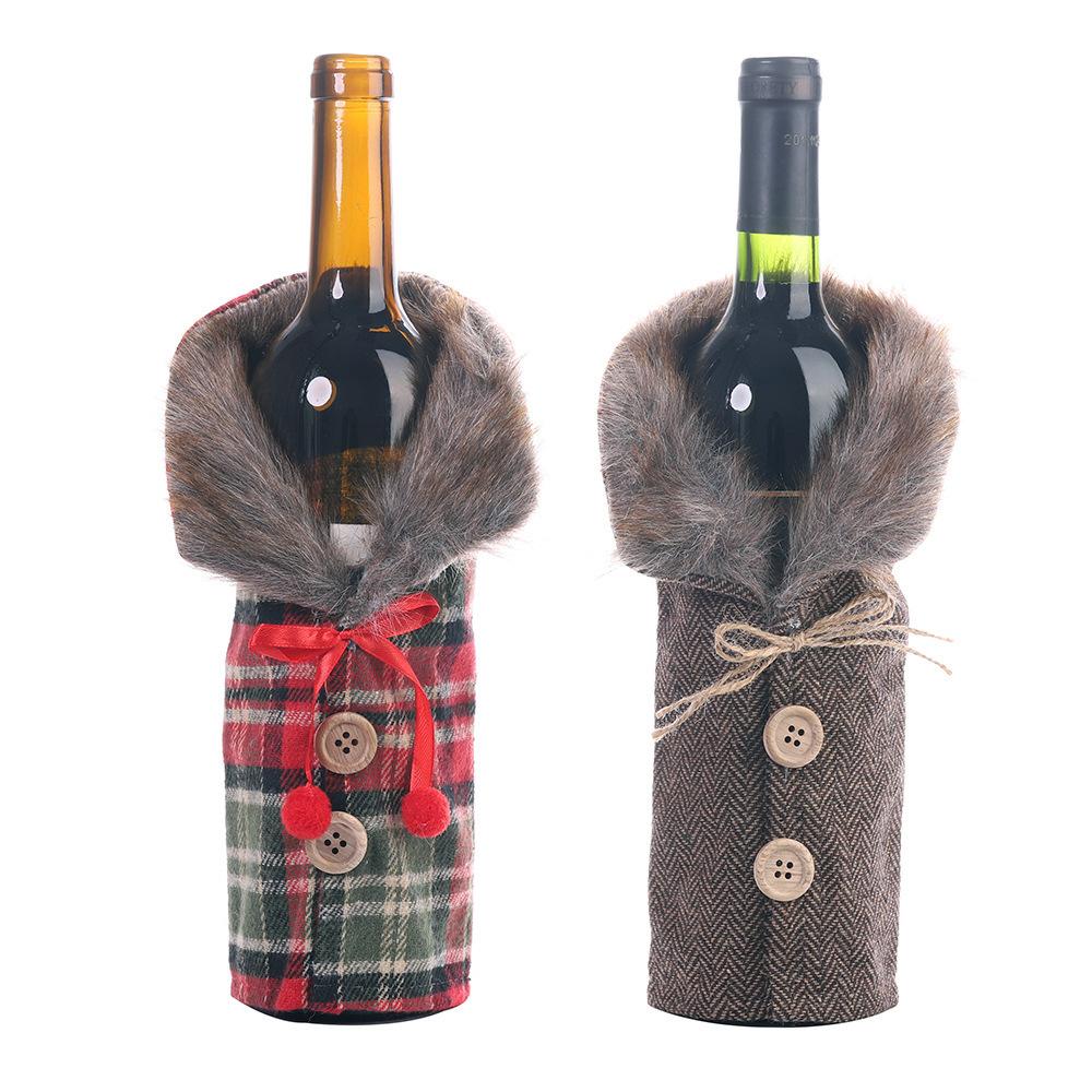 Christmas Plush Plaid Bottle Cover