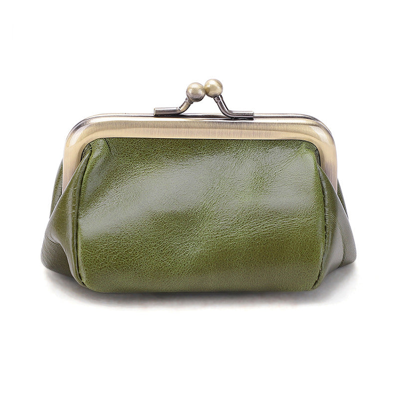 Genuine Leather Vintage Coin Purse Kiss Lock Wallet
