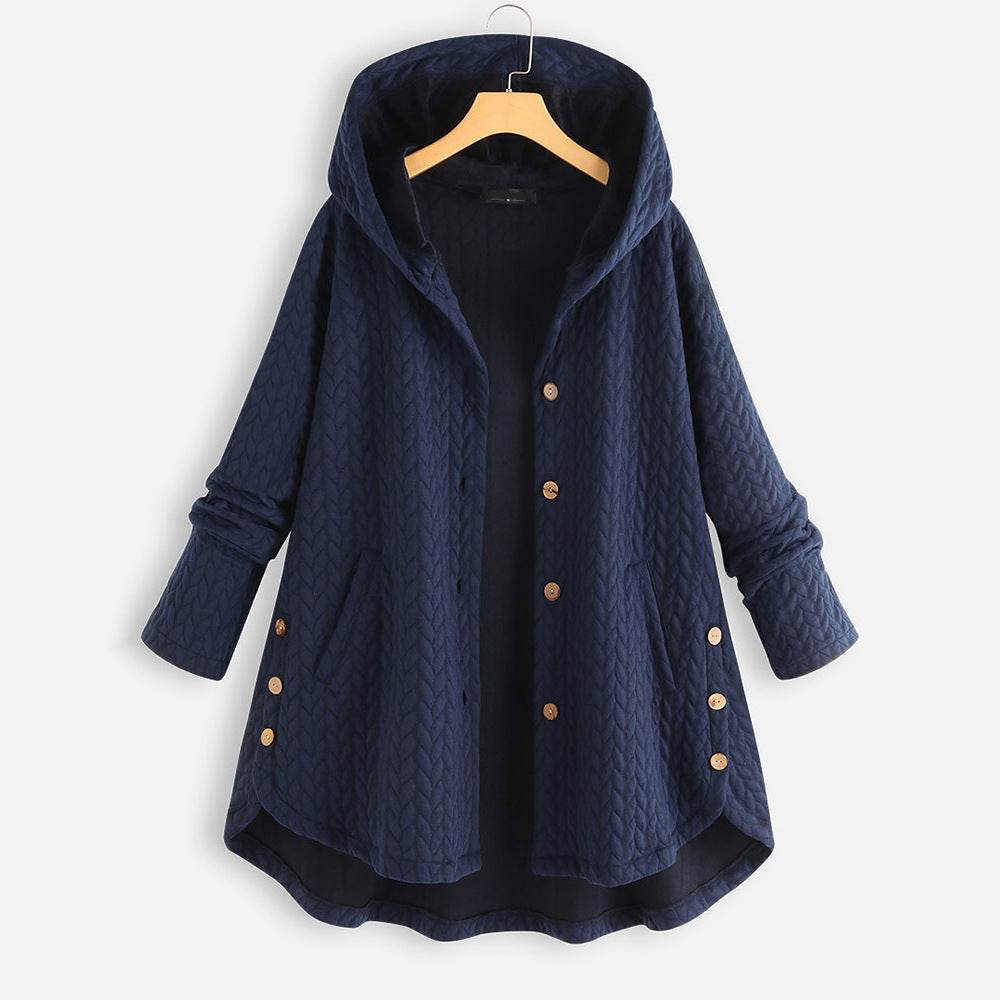 Pure Color Hooded Twist Cotton Thick Coat