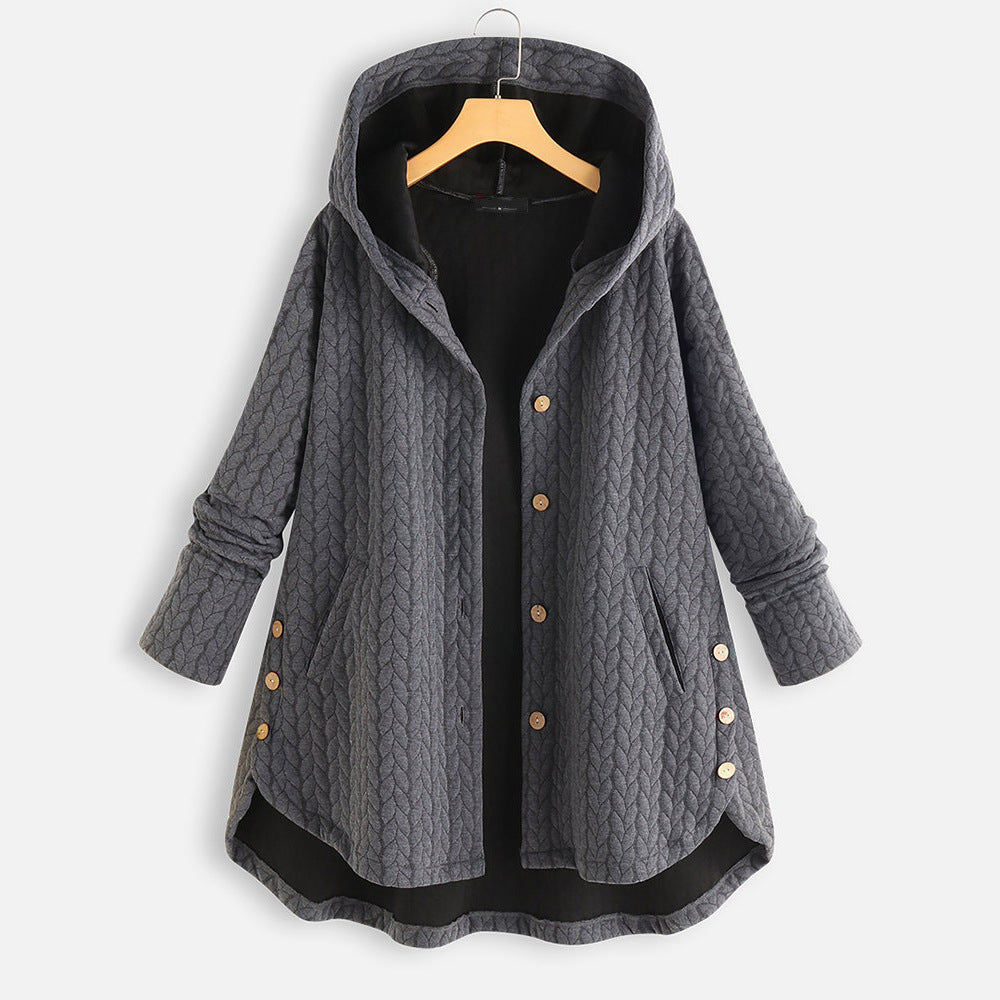 Pure Color Hooded Twist Cotton Thick Coat