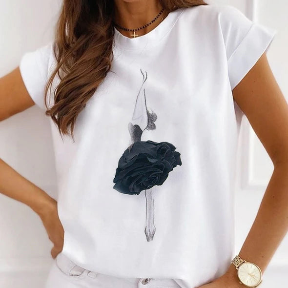 Style II£ºBeautiful Flowers Women White T-Shirt
