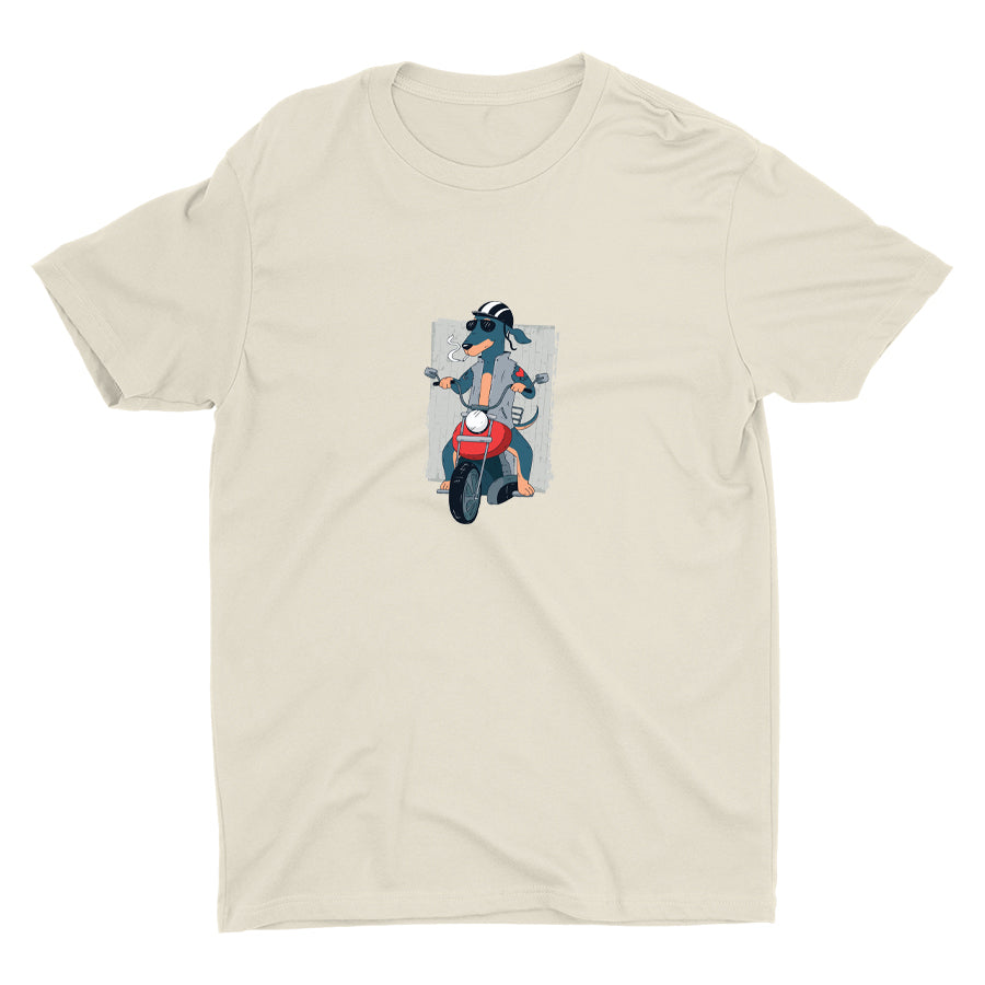 Biker Dachshund Dog On Cotton Tee