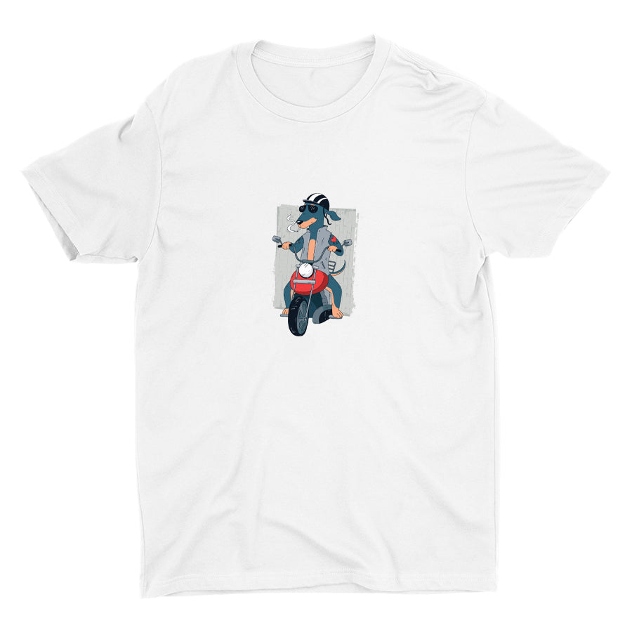 Biker Dachshund Dog On Cotton Tee