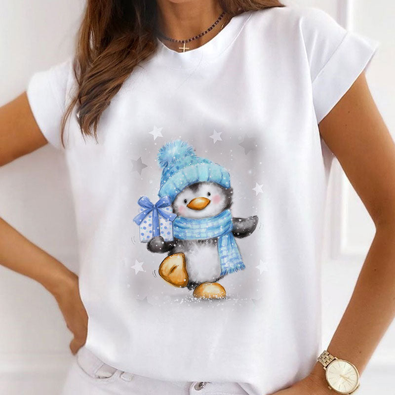 Cute Christmas Ladies White T-Shirt B