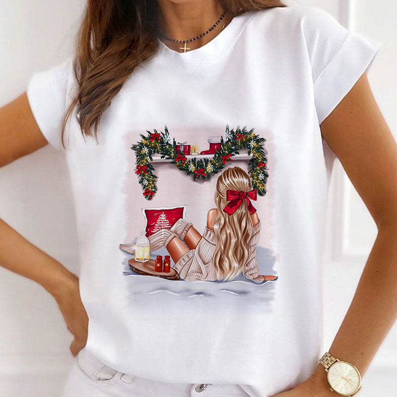 Hello Christmas Women White T-Shirt C