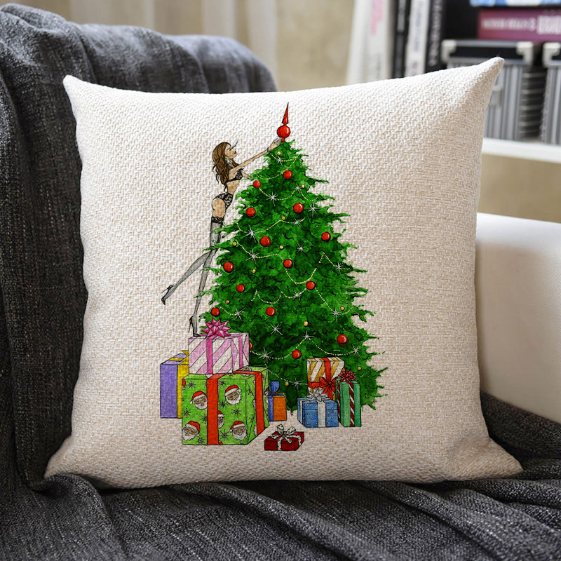 Christmas Themed Linen Pillowcase