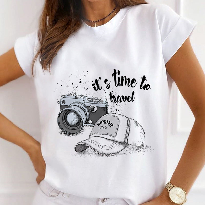 Style L£º Travel Together Women White T-Shirt