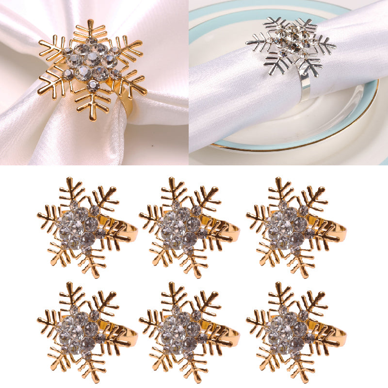 Rhinestone Christmas Snowflake Napkin Rings (Set of 6)