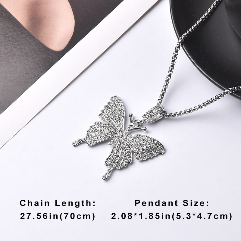 Rhinestones Pendant Long Chain Sweater Necklace