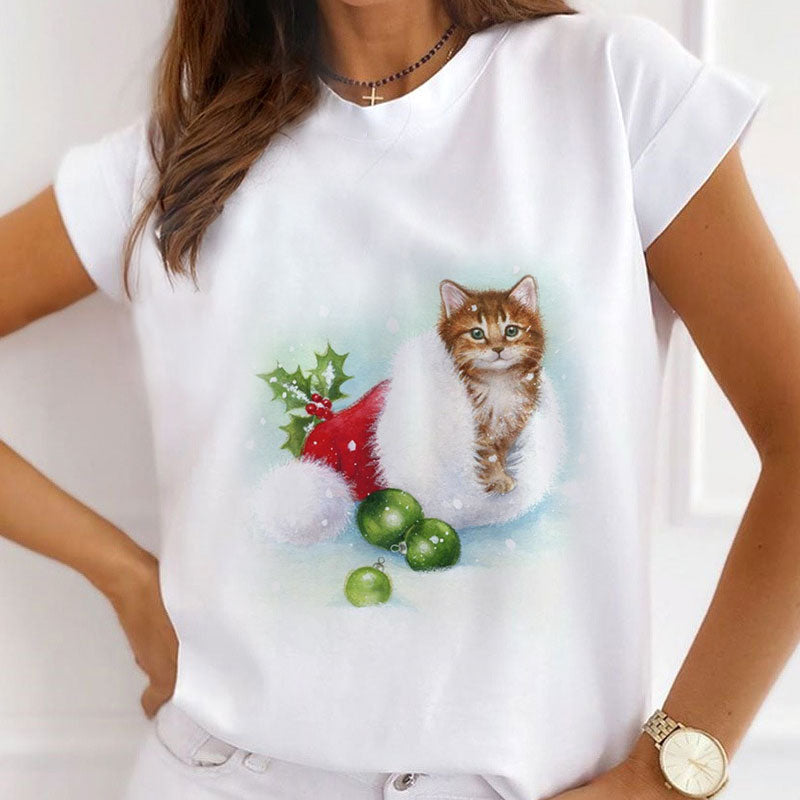2021 Beautiful Christmas Women White T-Shirt J