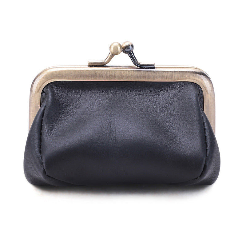 Genuine Leather Vintage Coin Purse Kiss Lock Wallet