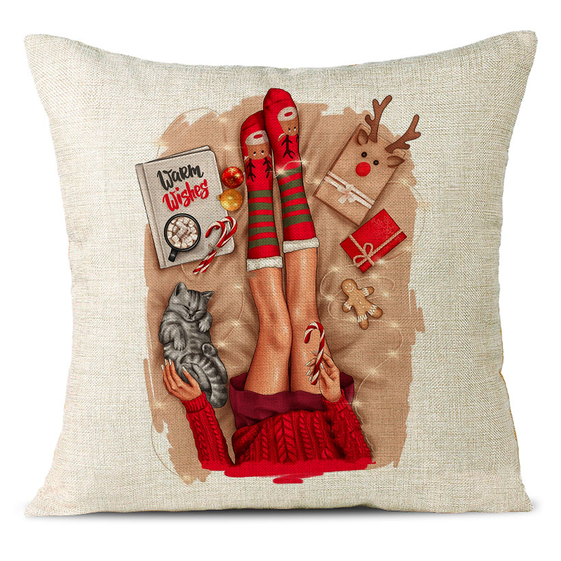 Christmas Themed Linen Pillowcase