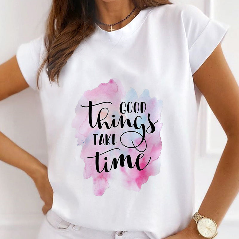 Style I£º Colorful Blooming Font Female White T-Shirt