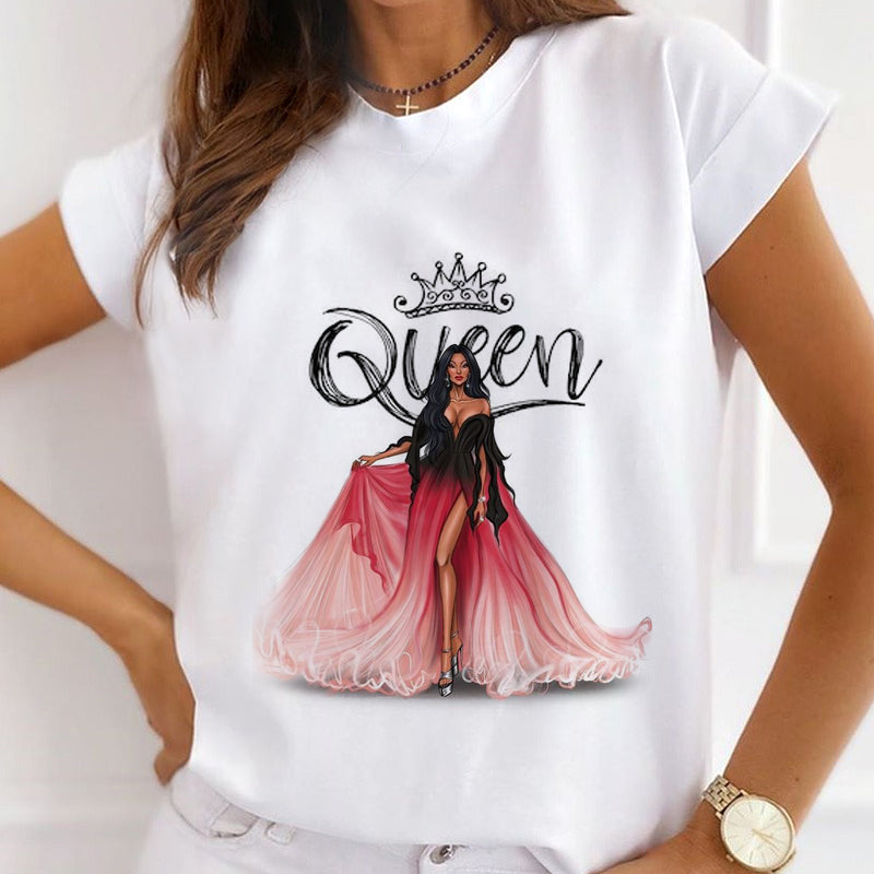 Style A£º Like A Queen Female White T-Shirt