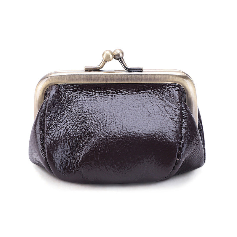Genuine Leather Vintage Coin Purse Kiss Lock Wallet