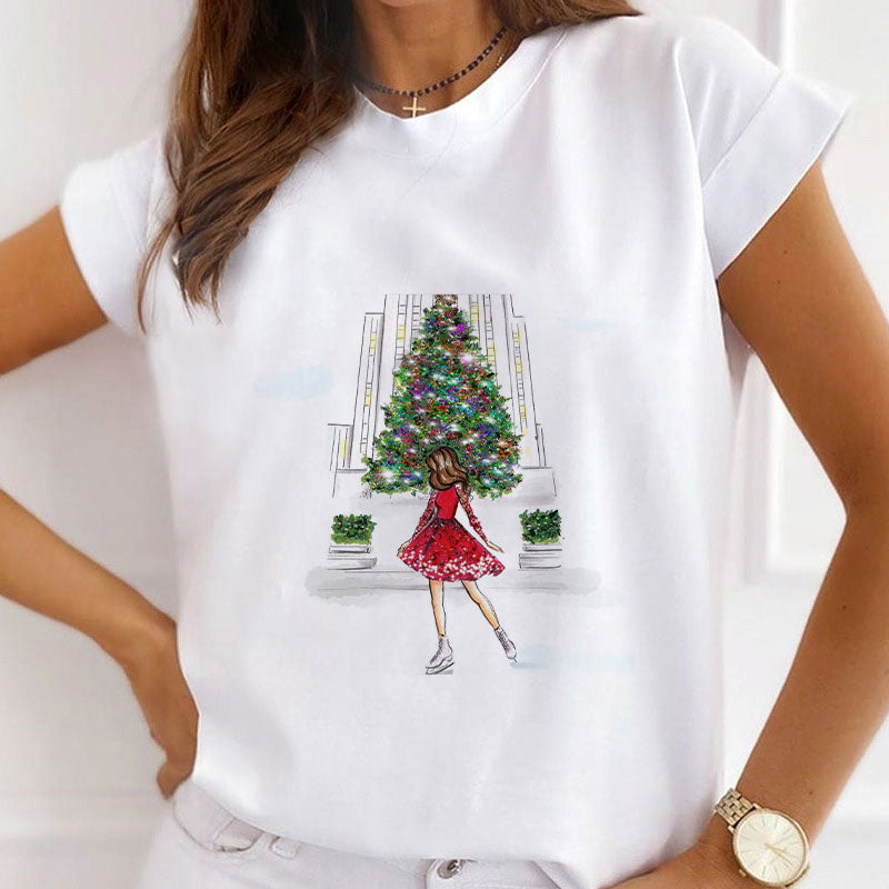 2021 Beautiful Christmas Ladies White T-Shirt G