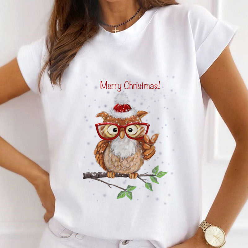 2021 Beautiful Christmas Women White T-Shirt K