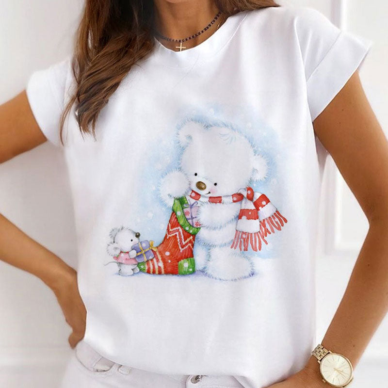 2021 Beautiful Christmas Ladies White T-Shirt H