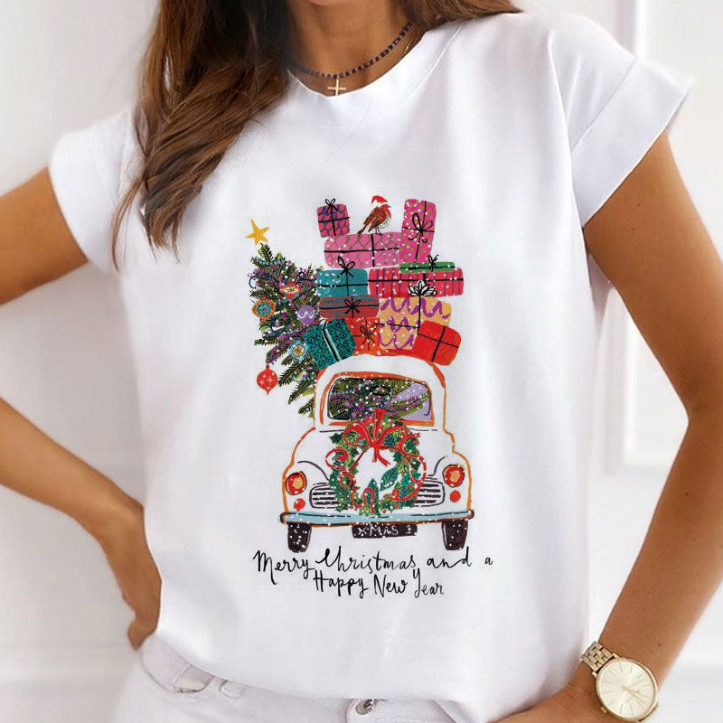 HAPPY Christmas Women White T-Shirt C