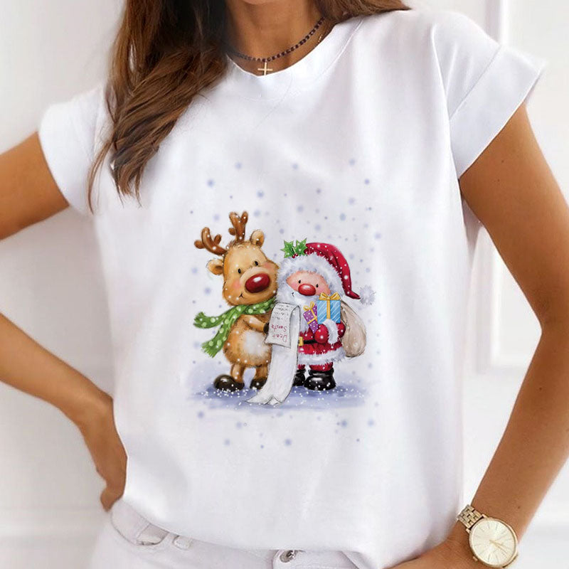HAPPY Christmas Women White T-Shirt D