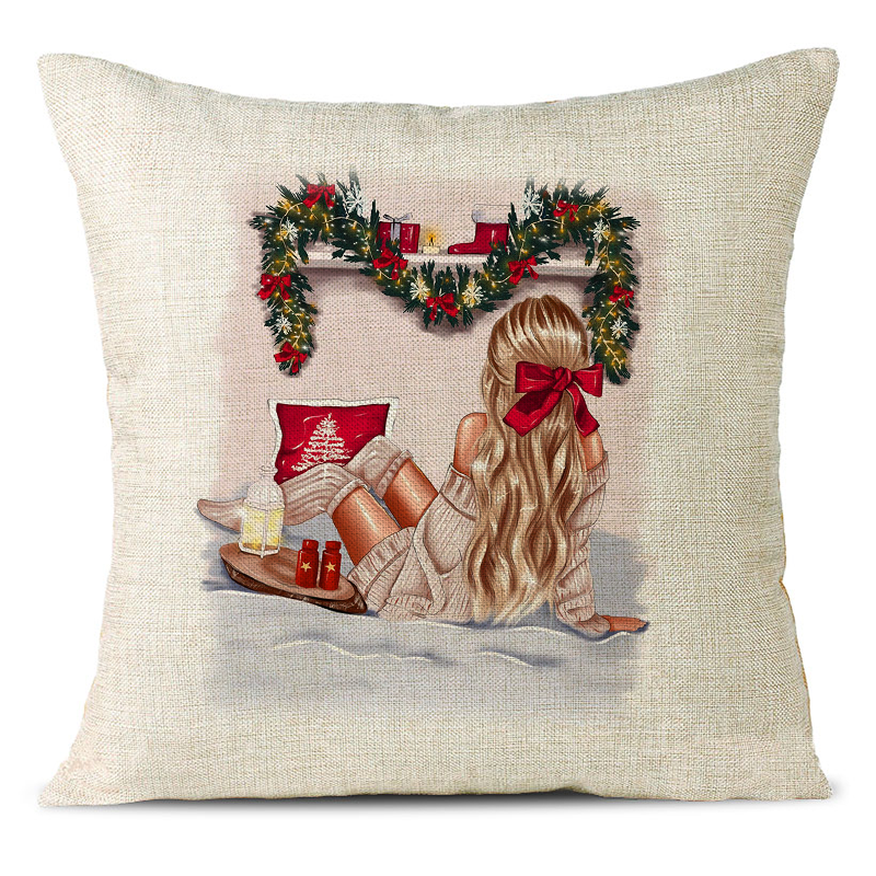 Christmas Themed Linen Pillowcase