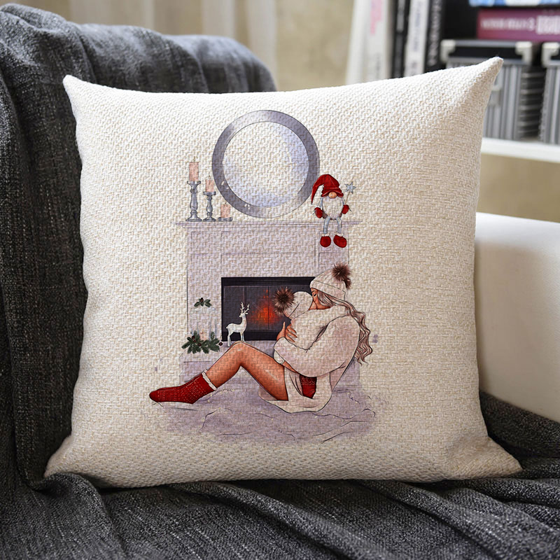 Christmas Themed Linen Pillowcase