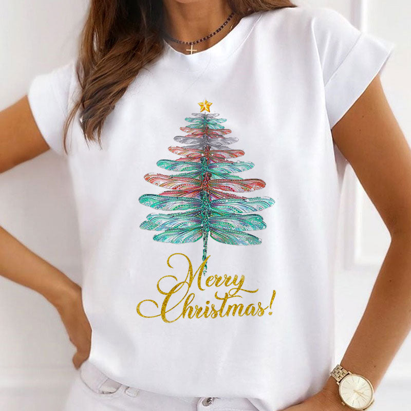 HAPPY NEW YEAR Christmas Women White T-Shirt H